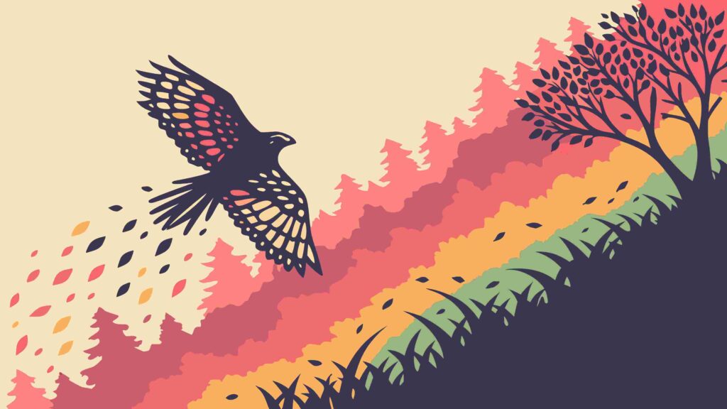 Dynamic Eagle Flight Over Abstract Striped Landscape, vector design Generative AI