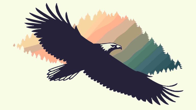 Powerful Eagle Silhouette Flying Over Abstract Landscape, vector design Generative AI