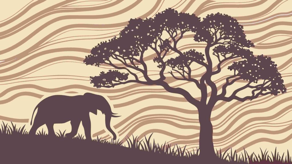 Majestic Elephant Silhouette Under Stylized Tree, vector design Generative AI