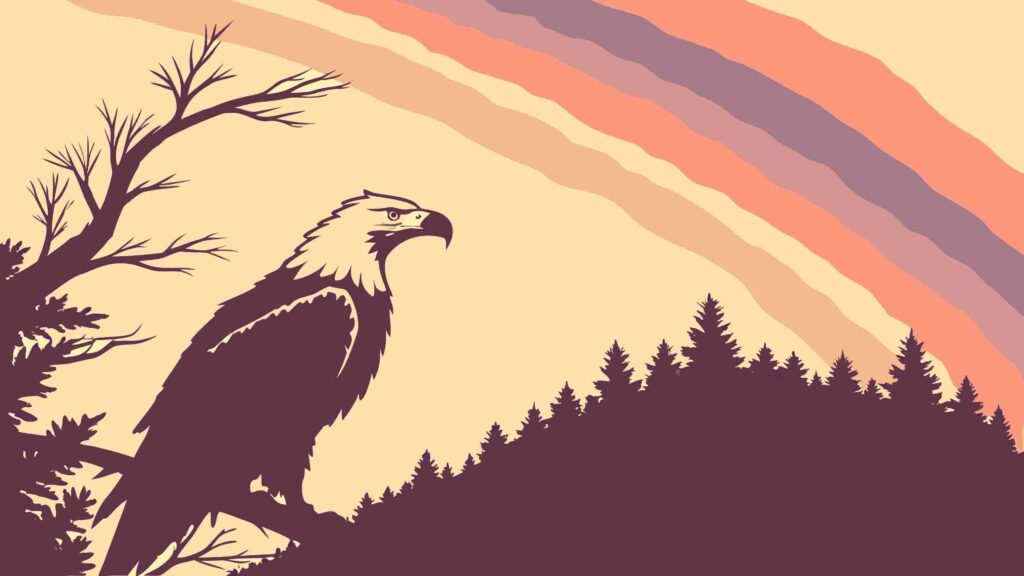 Majestic Eagle on Branch Sunset Landscape, vector design Generative AI