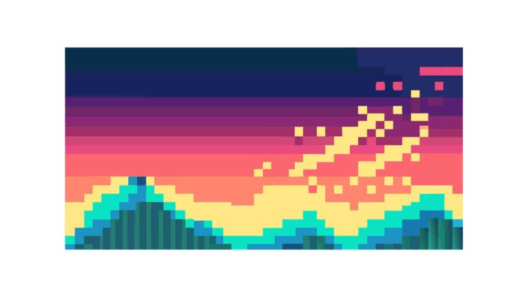 Pixelated Abstract Landscape Sunset Horizon, vector design Generative AI