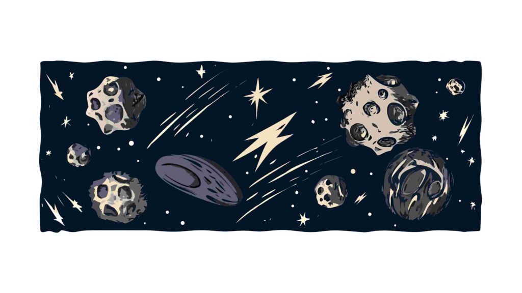 Cosmic Planetary Border with Asteroids and Starry Night Sky, vector design Generative AI