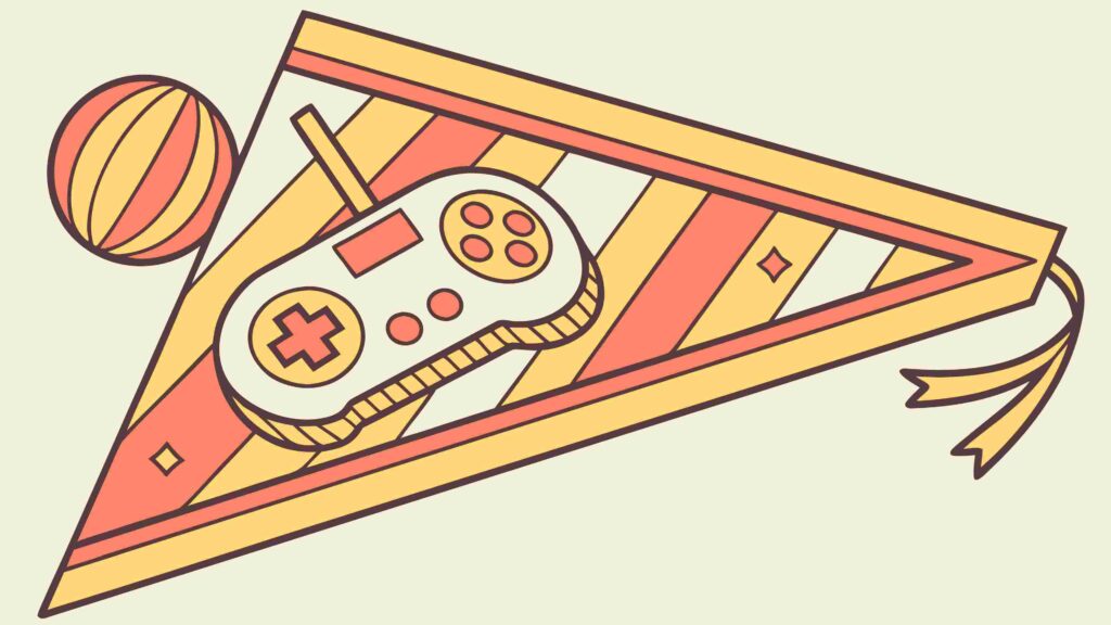 Retro Game Controller on Pennant Banner, vector design Generative AI