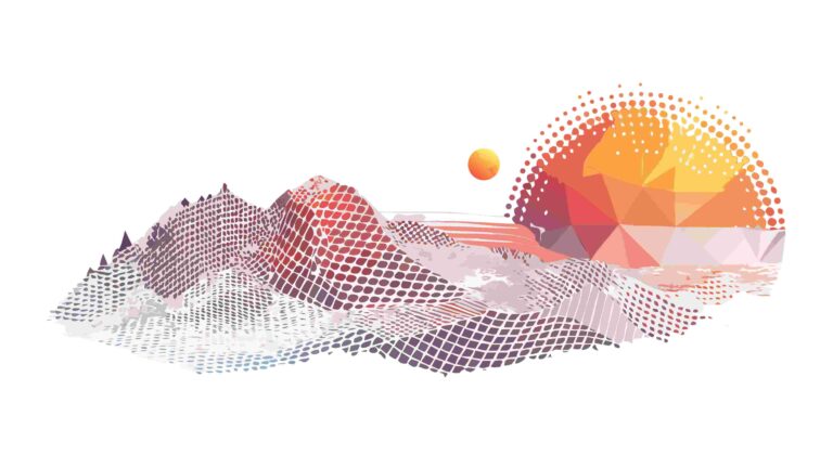 Abstract Low Poly Geometric Landscape with Sun, vector design Generative AI