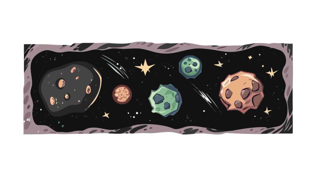 Celestial Horizon Border with Orbs and Distant Meteor Showers, vector design Generative AI