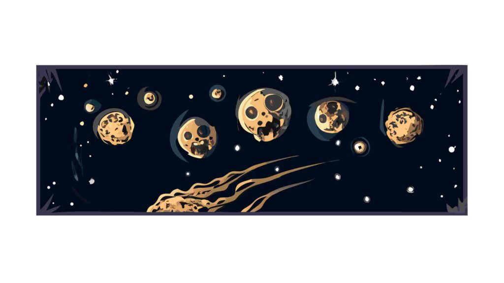 Dark Space Border with Shooting Stars and Planetary Fragments, vector design Generative AI