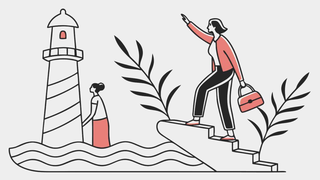 Young Man on Cliff with Lighthouse Vector Scene, vector design Generative AI