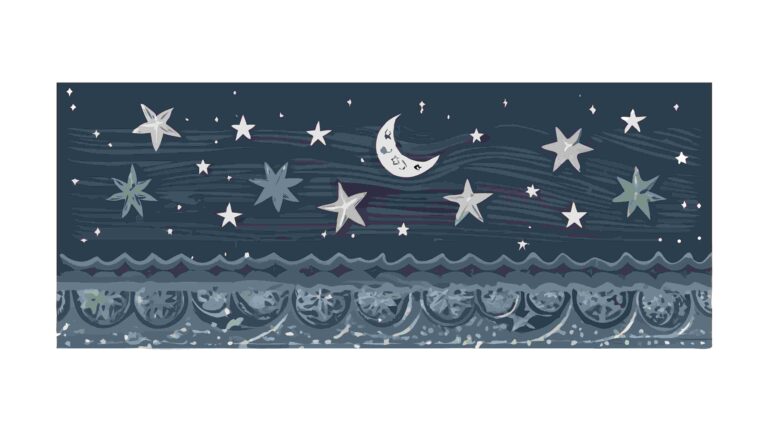 Peaceful Night Sky Border with Moon, Stars, and Clouds, vector design Generative AI