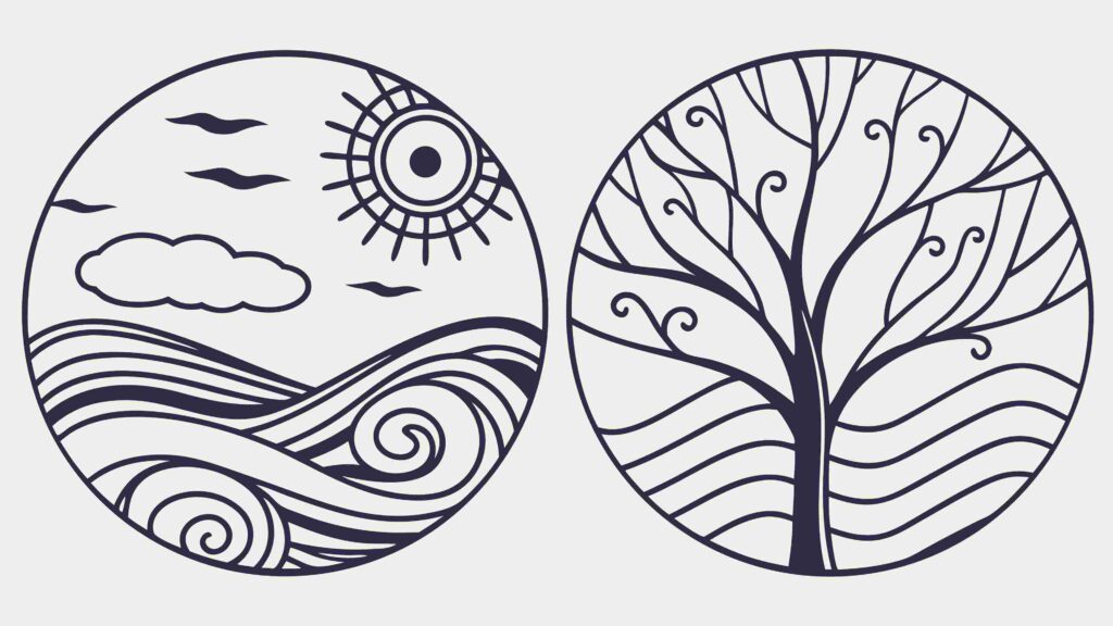 Nature & Ocean Harmony Abstract Circle Vector, vector design Generative AI