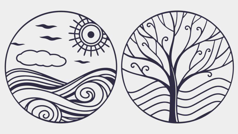 Nature & Ocean Harmony Abstract Circle Vector, vector design Generative AI