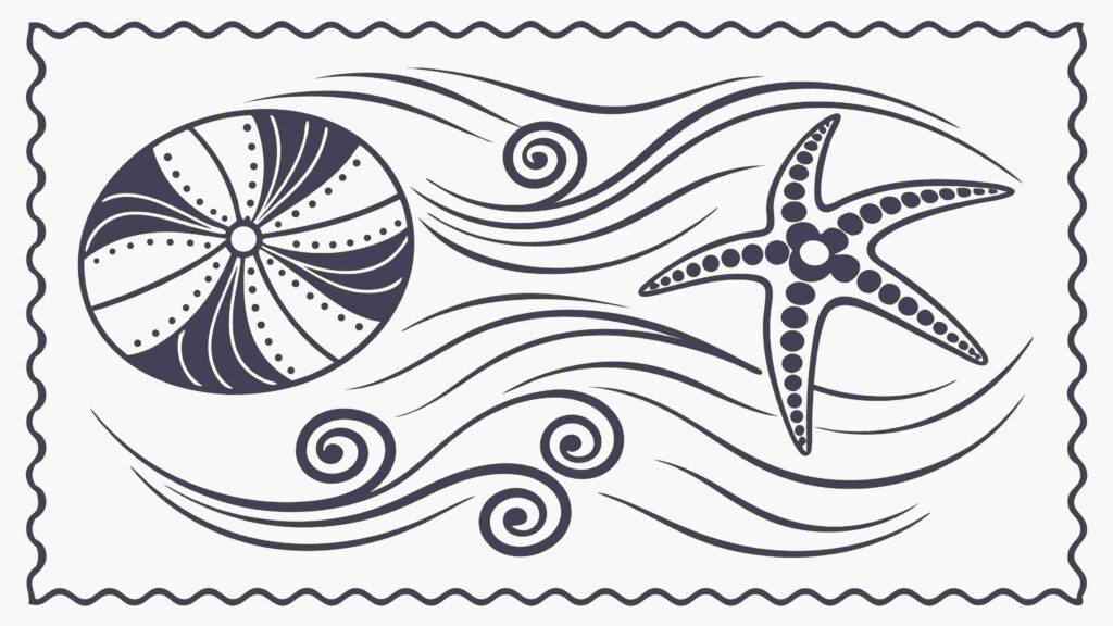 Starfish & Seashells with Swirl Waves Vector Frame, vector design Generative AI