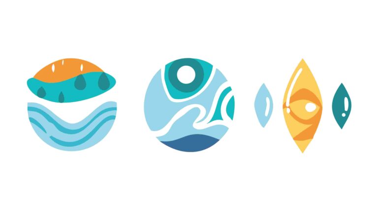 Minimalist Ocean Elements Boat Fish Kayak Vector, vector design Generative AI