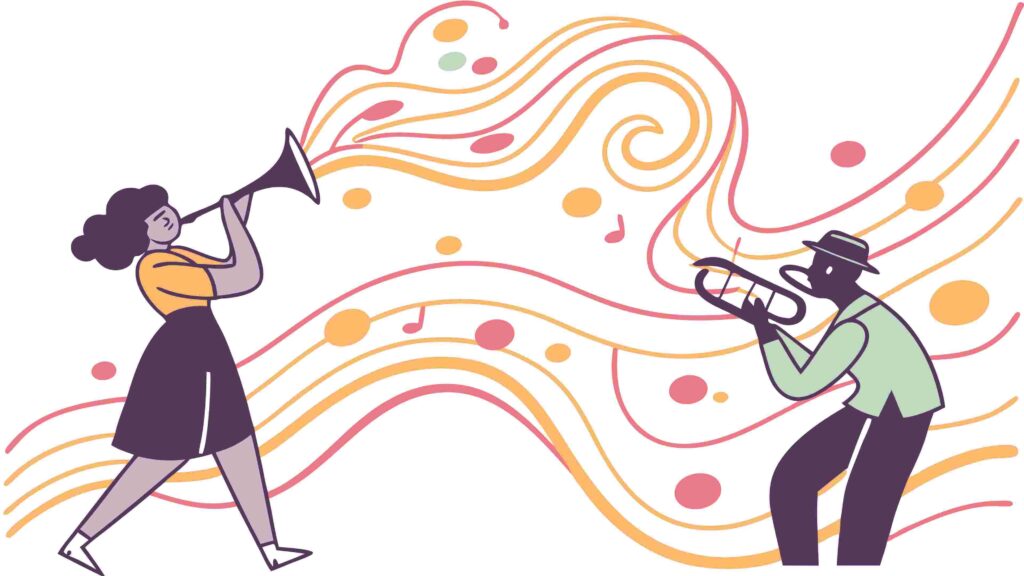 Dynamic People Playing Wind Instruments Vector, vector design Generative AI