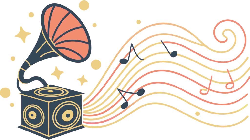 Old Gramophone Player with Musical Notes Vector, vector design Generative AI