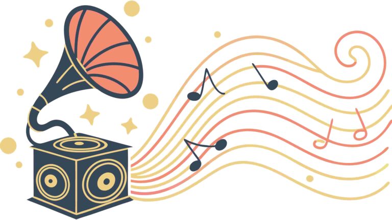 Old Gramophone Player with Musical Notes Vector, vector design Generative AI