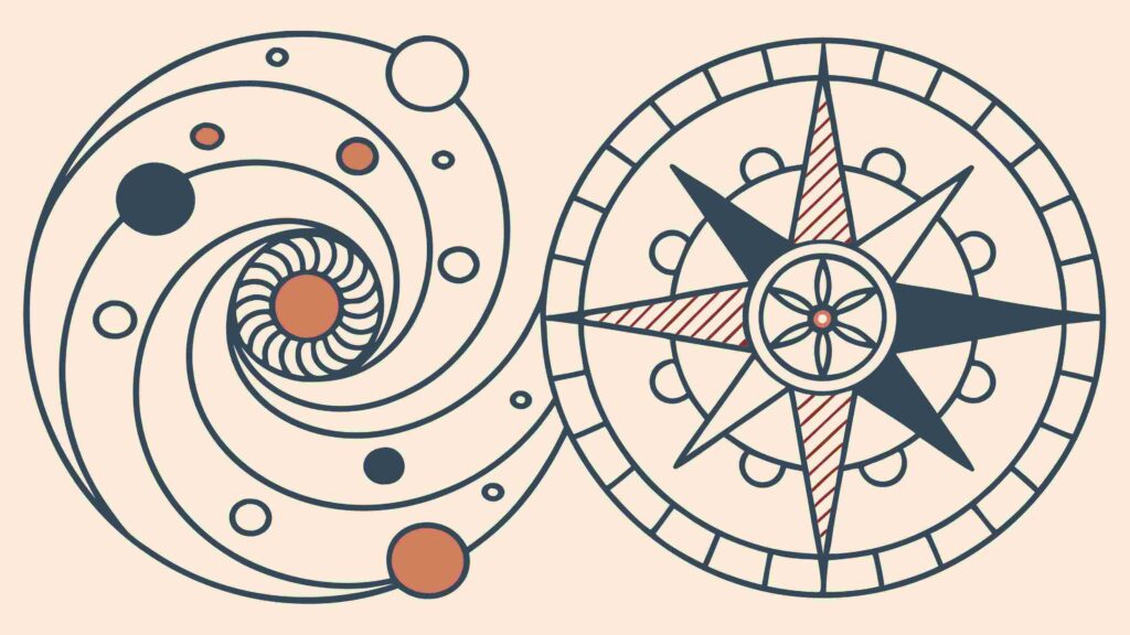 Abstract Compass Rose & Spiral Geometric Vector, vector design Generative AI