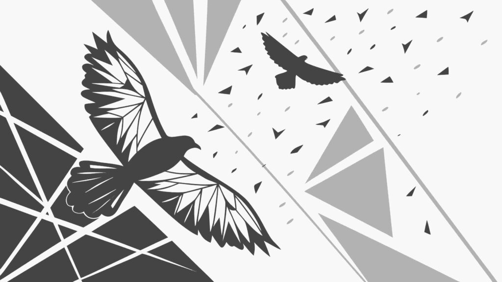 Abstract Birds Flying in Fragmented Geometric Sky, vector design Generative AI