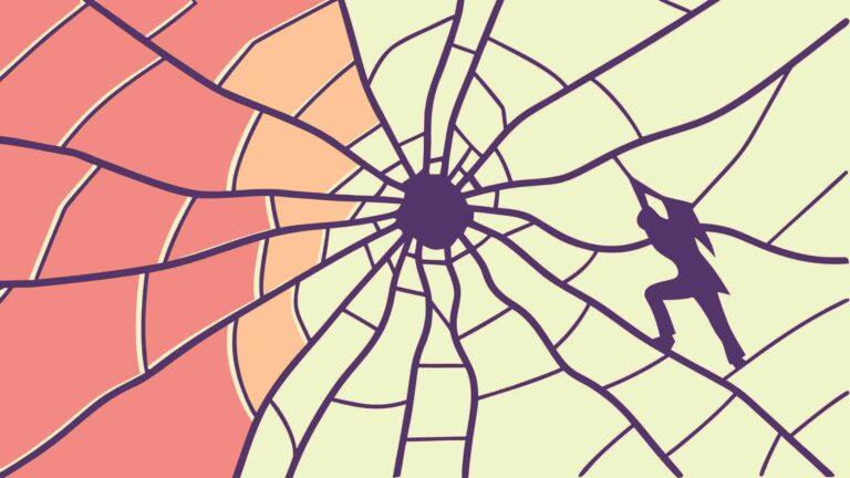 Abstract Spiderweb with Figure Breaking Free, vector design Generative AI