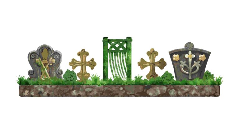 Ancient Stone Cross Border from a Historic Cemetery Landscape, vector design Generative AI