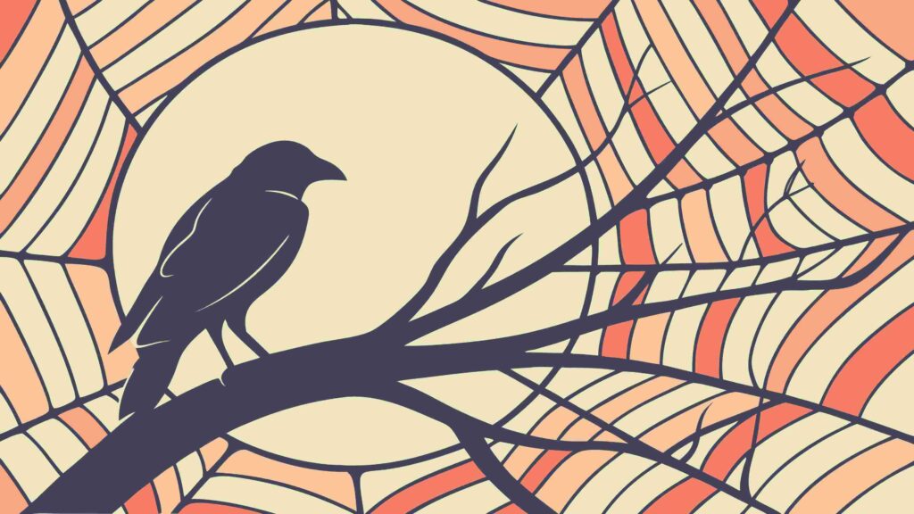 Crow on Branch Over Cracked Pattern Background, vector design Generative AI