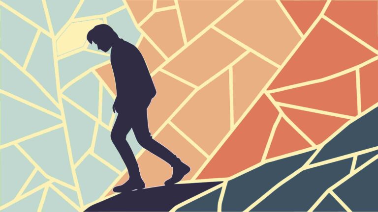 Solitary Figure Walking Uphill on Abstract Geometric Path, vector design Generative AI