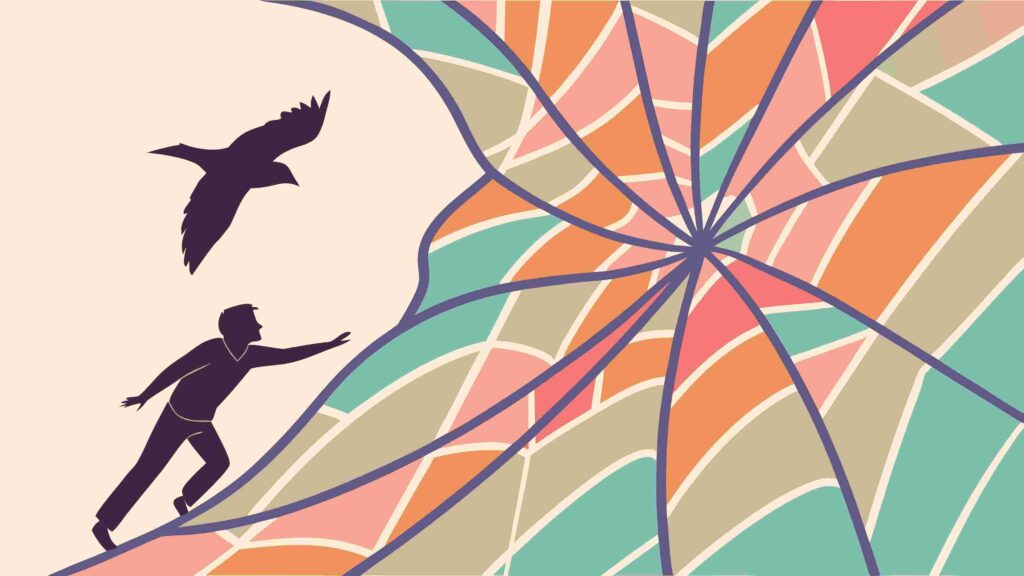 Abstract Figures Breaking Free from Spiderweb, vector design Generative AI