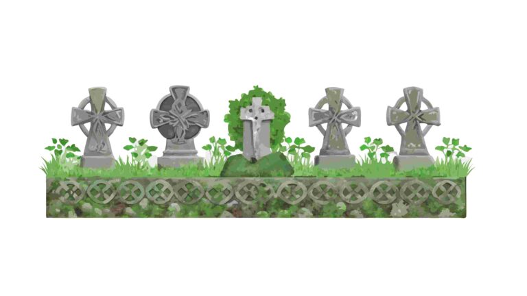 Mystical Celtic Graveyard Border with Intricate Stone Carvings, vector design Generative AI