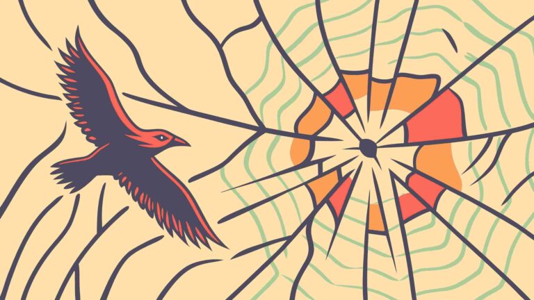 Solitary Crow on Tree Branch Over Cracked Background, vector design Generative AI