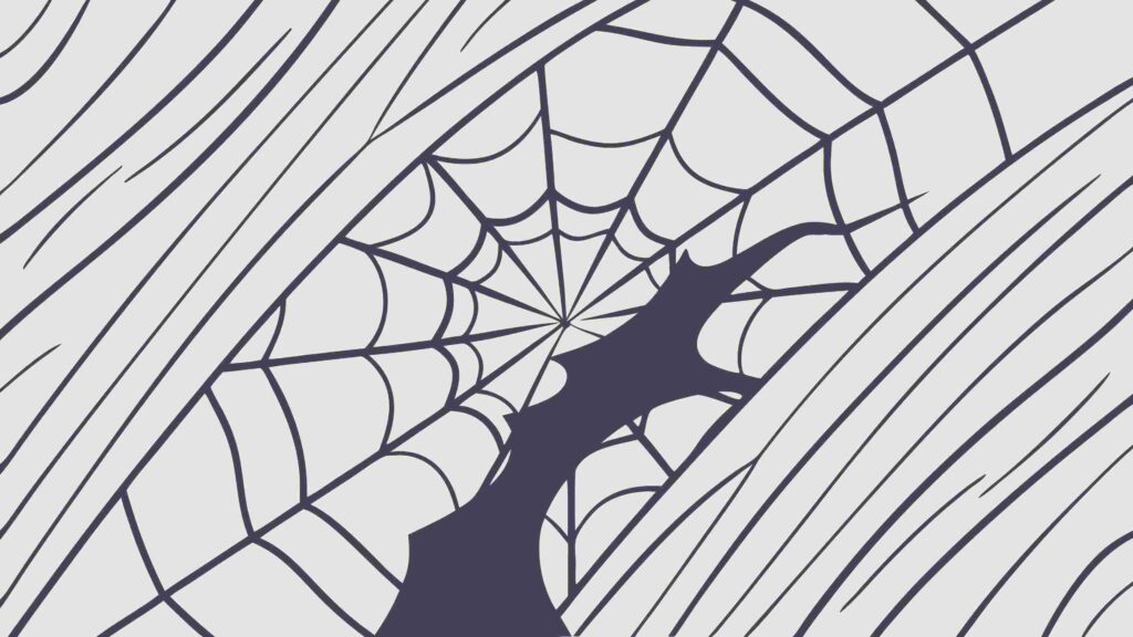 Stylized Spiderweb with Dark Ominous Figure Inside, vector design Generative AI