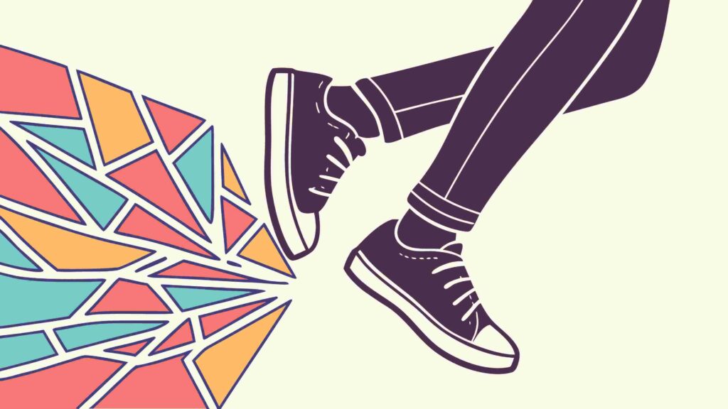 Legs Stepping Through Abstract Geometric Barrier, vector design Generative AI