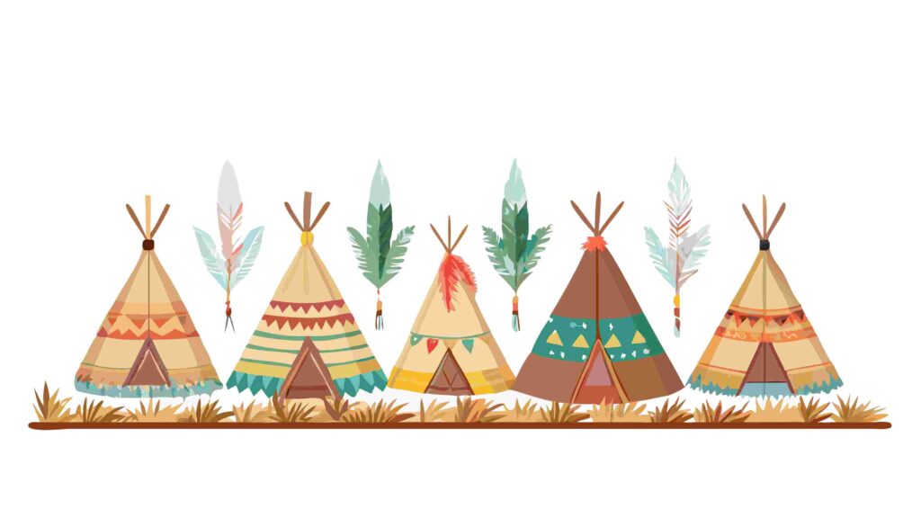 Rustic Teepee Village Border with Tribal and Nature Elements, vector design Generative AI