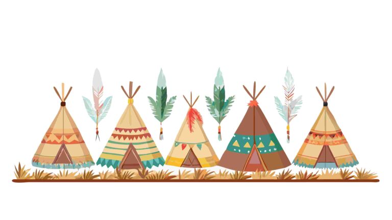 Rustic Teepee Village Border with Tribal and Nature Elements, vector design Generative AI