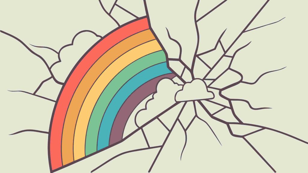 Rainbow Breaking Through Cracked Wall Symbolism, vector design Generative AI