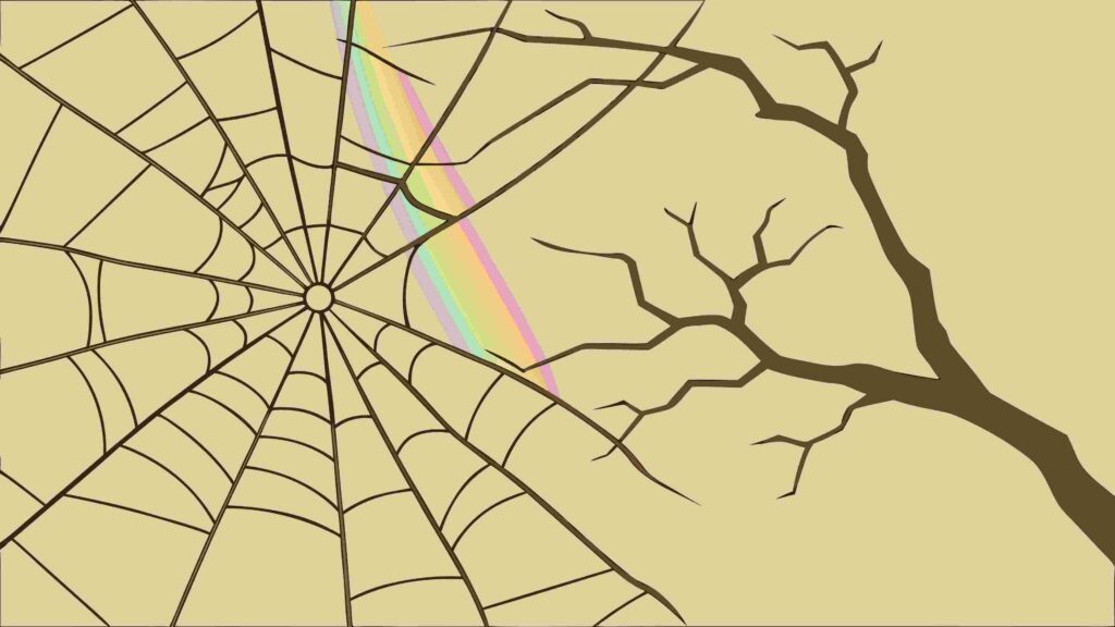 Spiderweb on Bare Tree Branch with Cracked Ground, vector design Generative AI