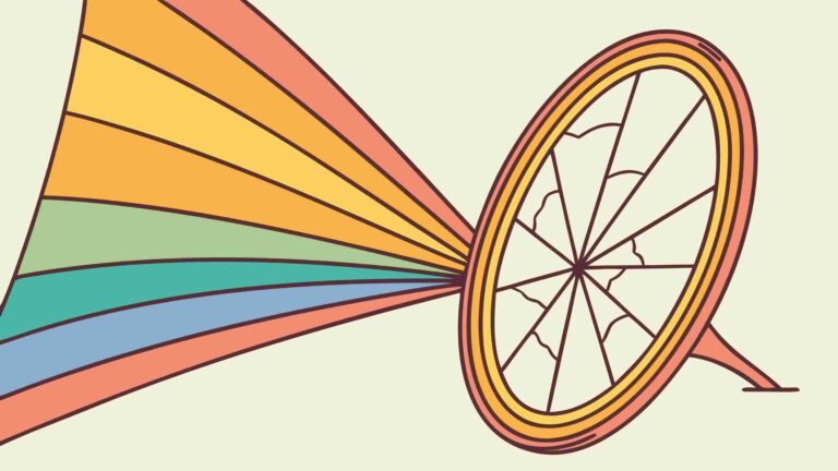 Rainbow Arching Over Stylized Gear or Wheel, vector design Generative AI