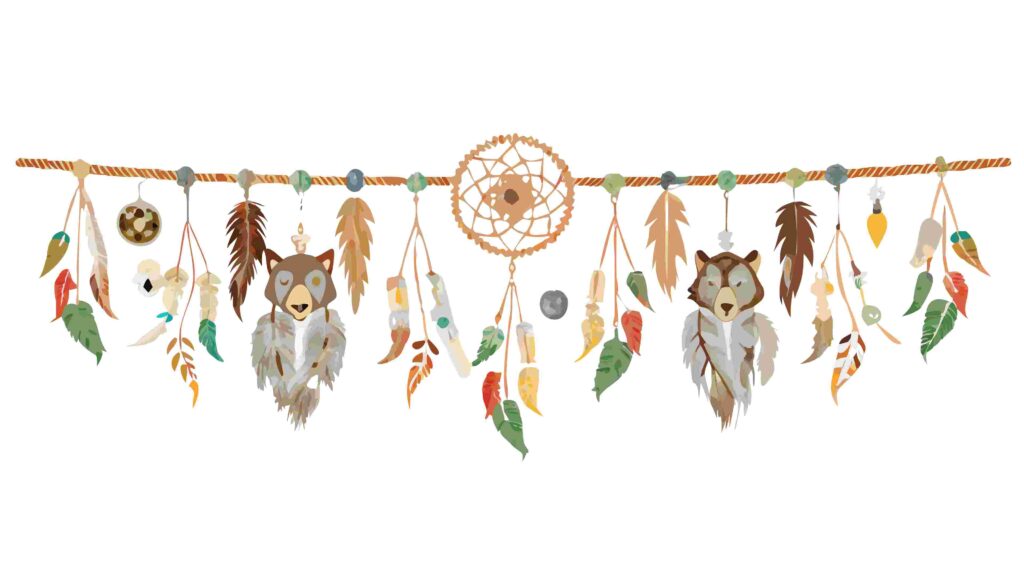 Bohemian Dreamcatchers Border with Feathers and Beads, vector design Generative AI