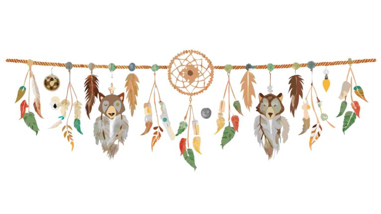 Bohemian Dreamcatchers Border with Feathers and Beads, vector design Generative AI