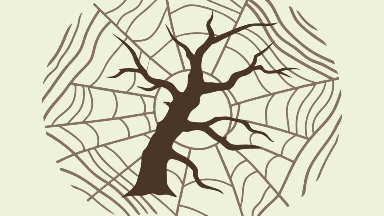 Barren Tree with Spiderweb and Cracked Ground, vector design Generative AI