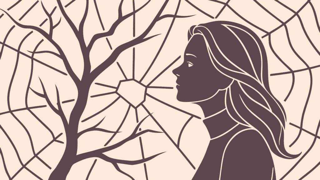 Woman's Silhouette with Tree Branches and Cracked Background, vector design Generative AI
