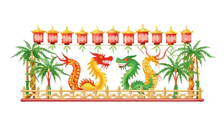 Auspicious Asian Dragon Border with Golden Cloud Motifs, vector design Generative AI