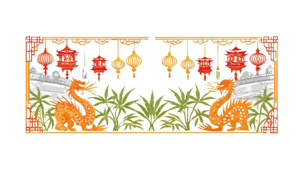 Mythical Eastern Dragon Border with Intricate Decorative Patterns, vector design Generative AI