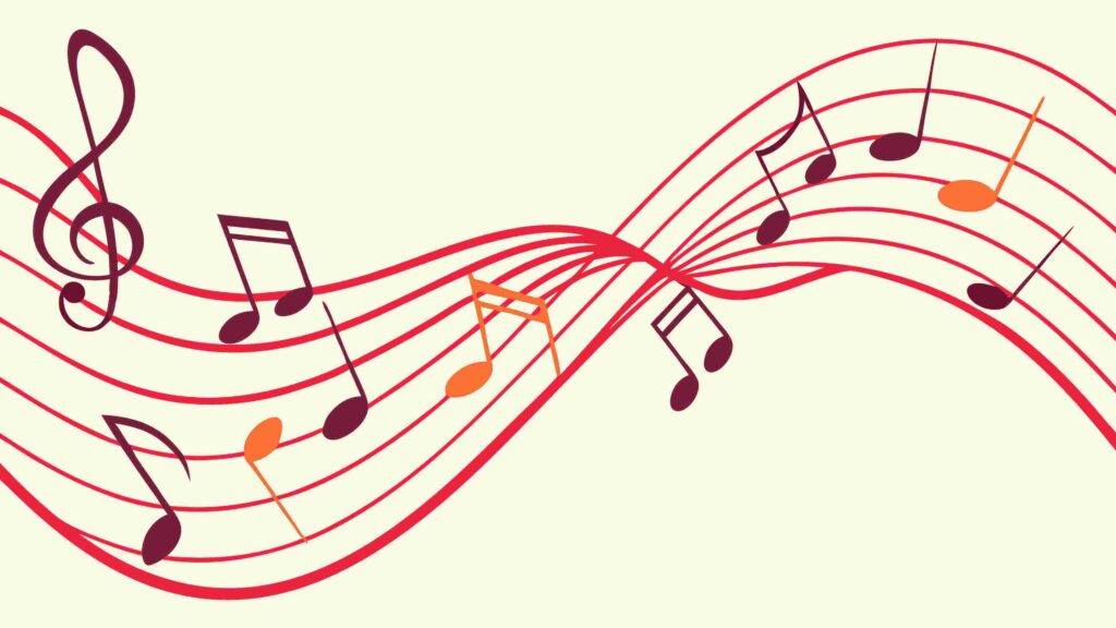 Abstract Music Notes Flowing on Vintage Stave, vector design Generative AI