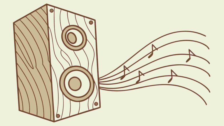 Retro Wooden Speaker Box with Flowing Music Notes, vector design Generative AI
