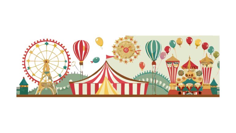 Cheerful Fairground Border with Classic Ferris Wheel & Tents, vector design Generative AI