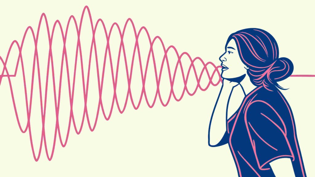 Female Silhouette with Speech Bubble Sound Waves, vector design Generative AI