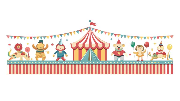 Adorable Animal Circus Border with Bears, Elephants, and Tents, vector design Generative AI