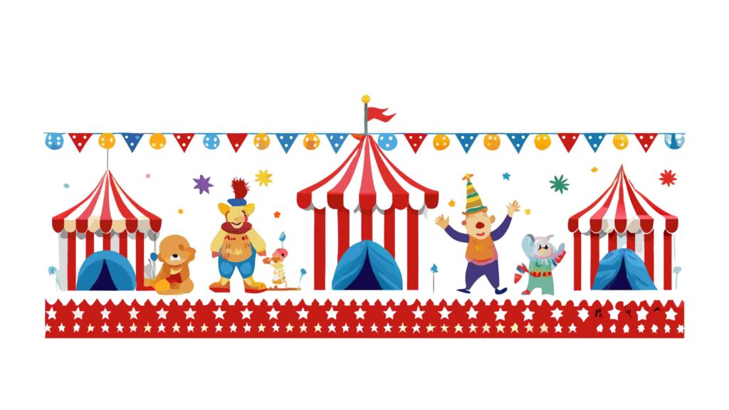 Exciting Circus Show Border with Performers and Elephant Parade, vector design Generative AI
