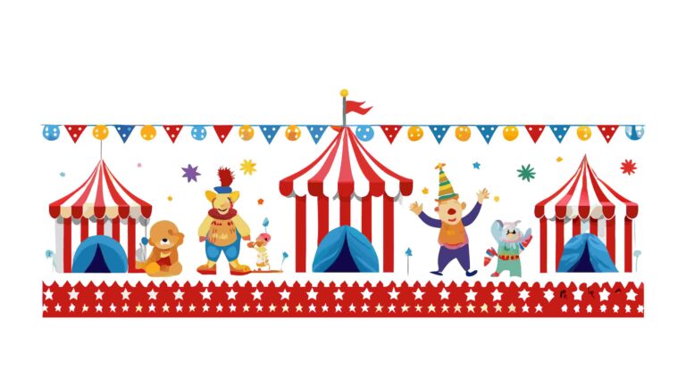Exciting Circus Show Border with Performers and Elephant Parade, vector design Generative AI