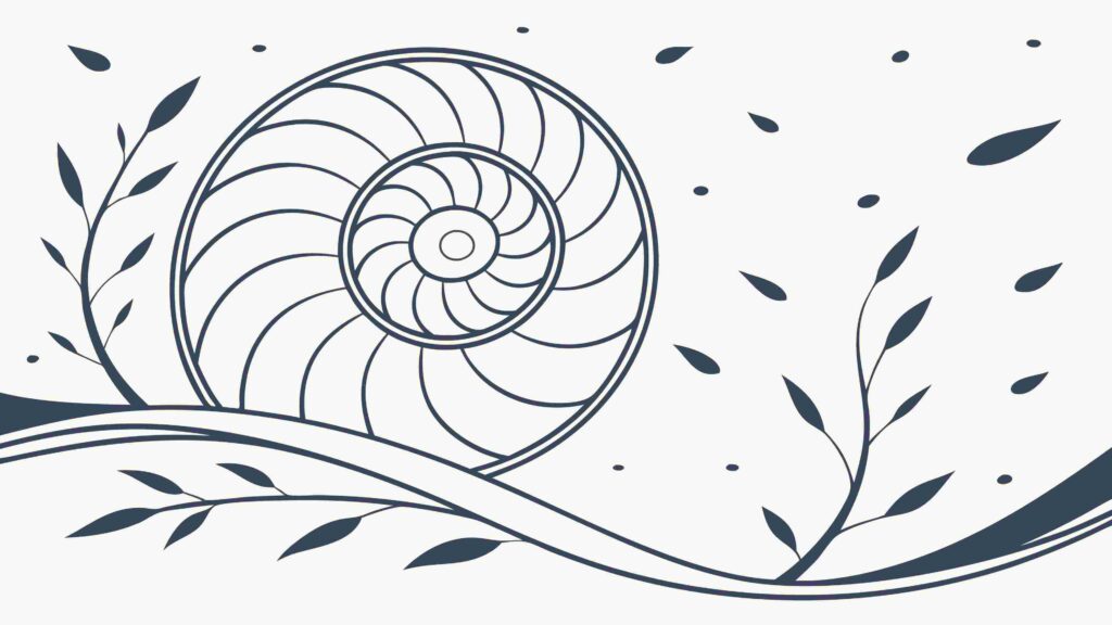 Elegant Spiral Shell with Organic Leaf Motifs, vector design Generative AI