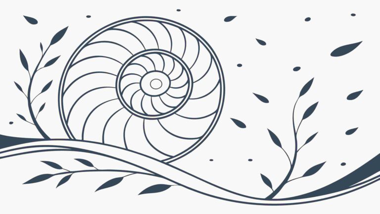 Elegant Spiral Shell with Organic Leaf Motifs, vector design Generative AI
